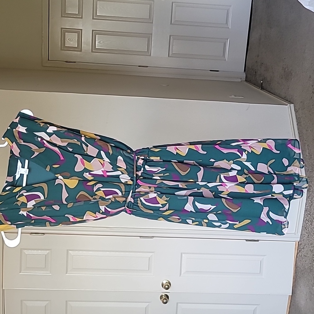 Nine West gauzy green pattern mini to midi dress Size Large L